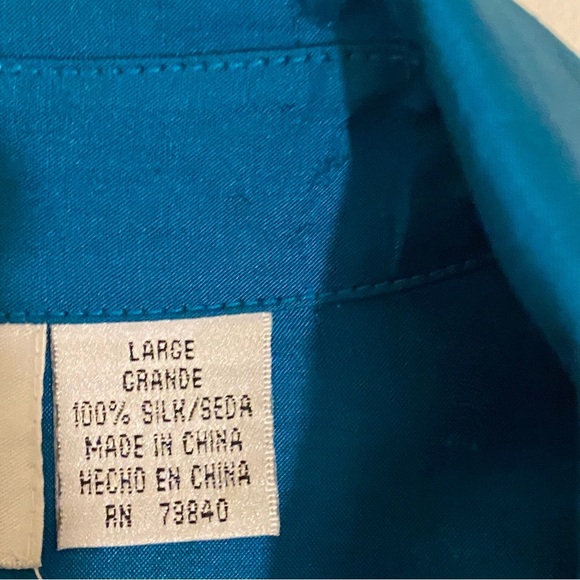 Silk Lore Button Up Shirt Size L 100% Silk Long Sleeve Embroidered Blouse - Picture 6 of 12